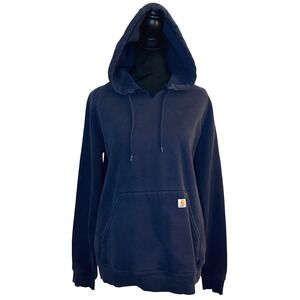Women's Blue Carhartt Hoodie Sweatshirt Pullover Y2K Cotton Blend  Size S